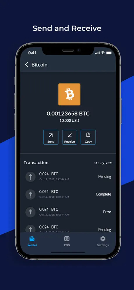 Block Merchants send and receive screen