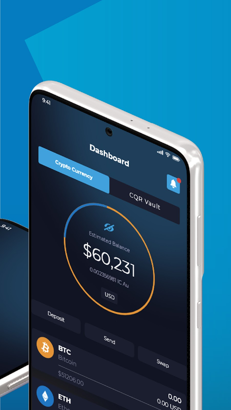 CQR Vault mobile wallet interface