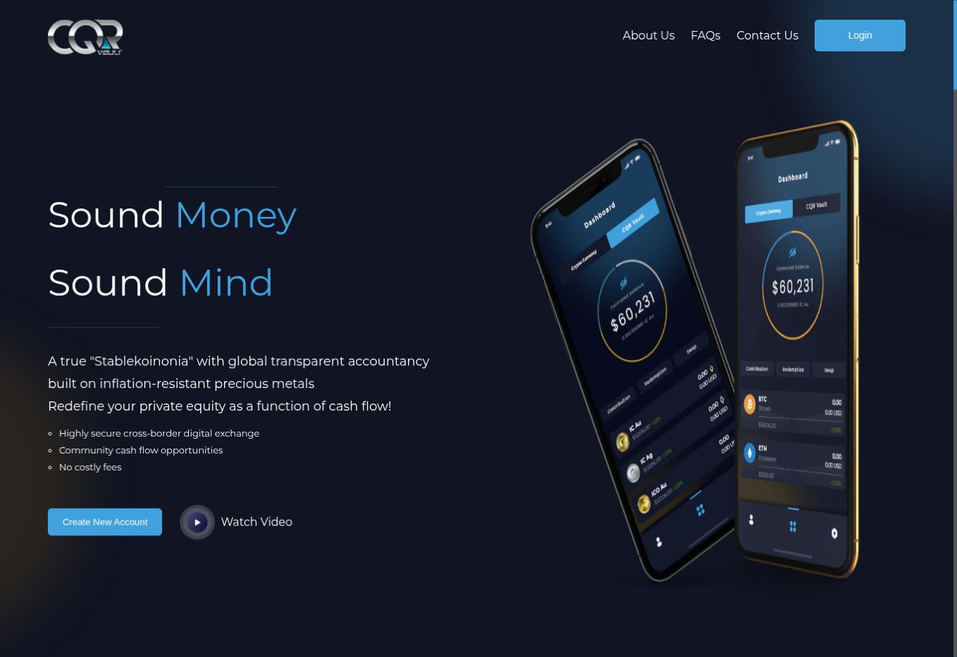 CQR Vault website landing interface