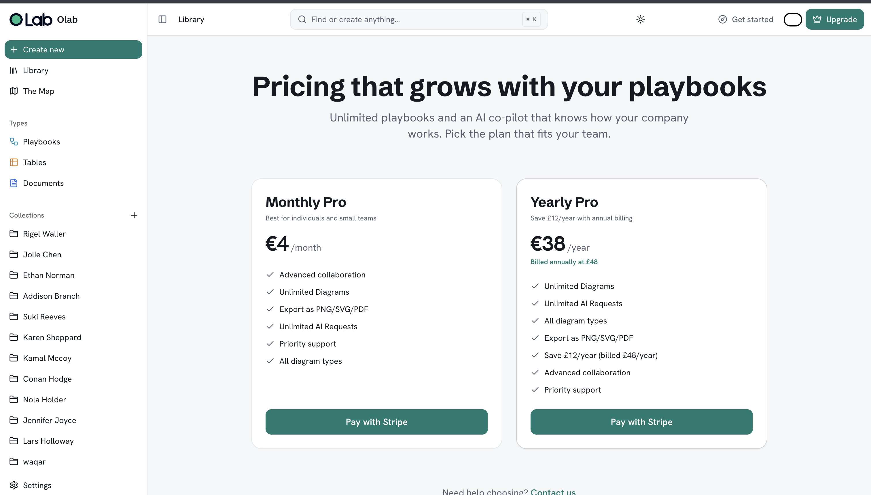 OLAB pricing page